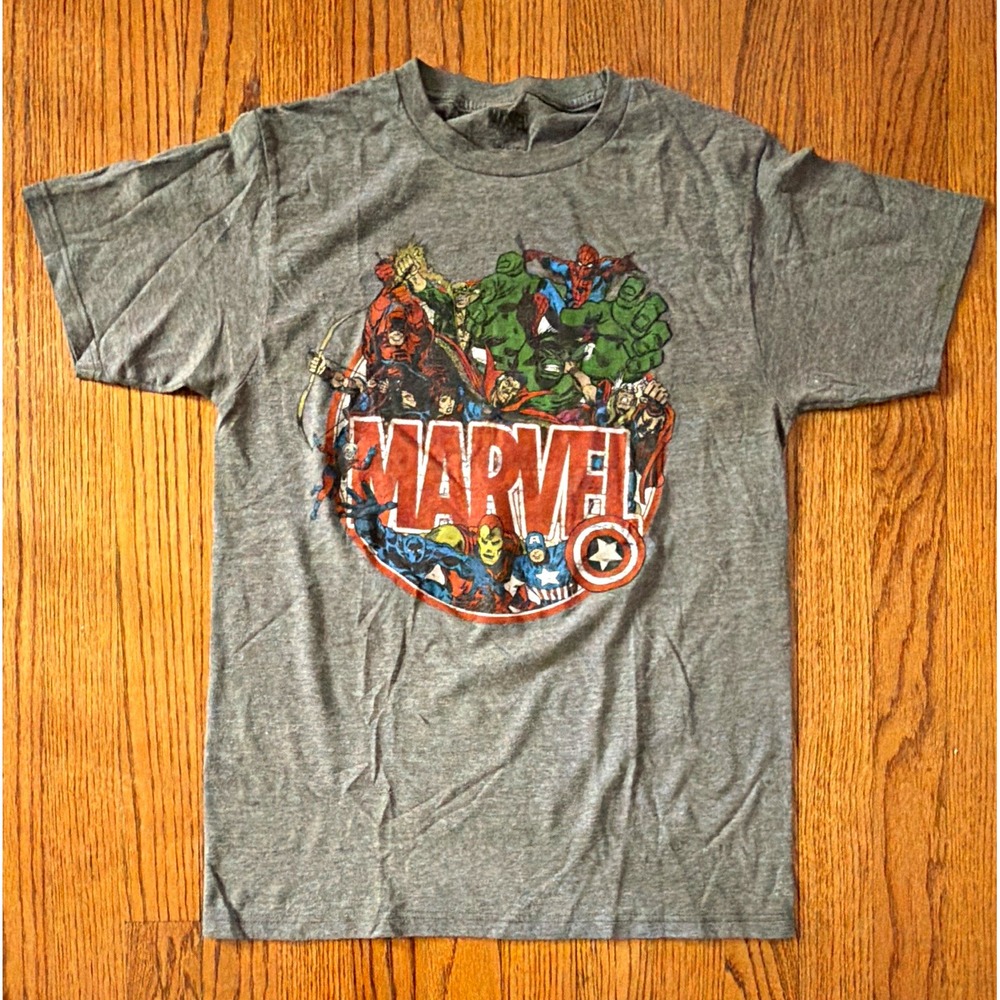 Marvel Avengers Graphic Logo Crew Neck Short Sleeve Gray T-Shirt Men's Size S
